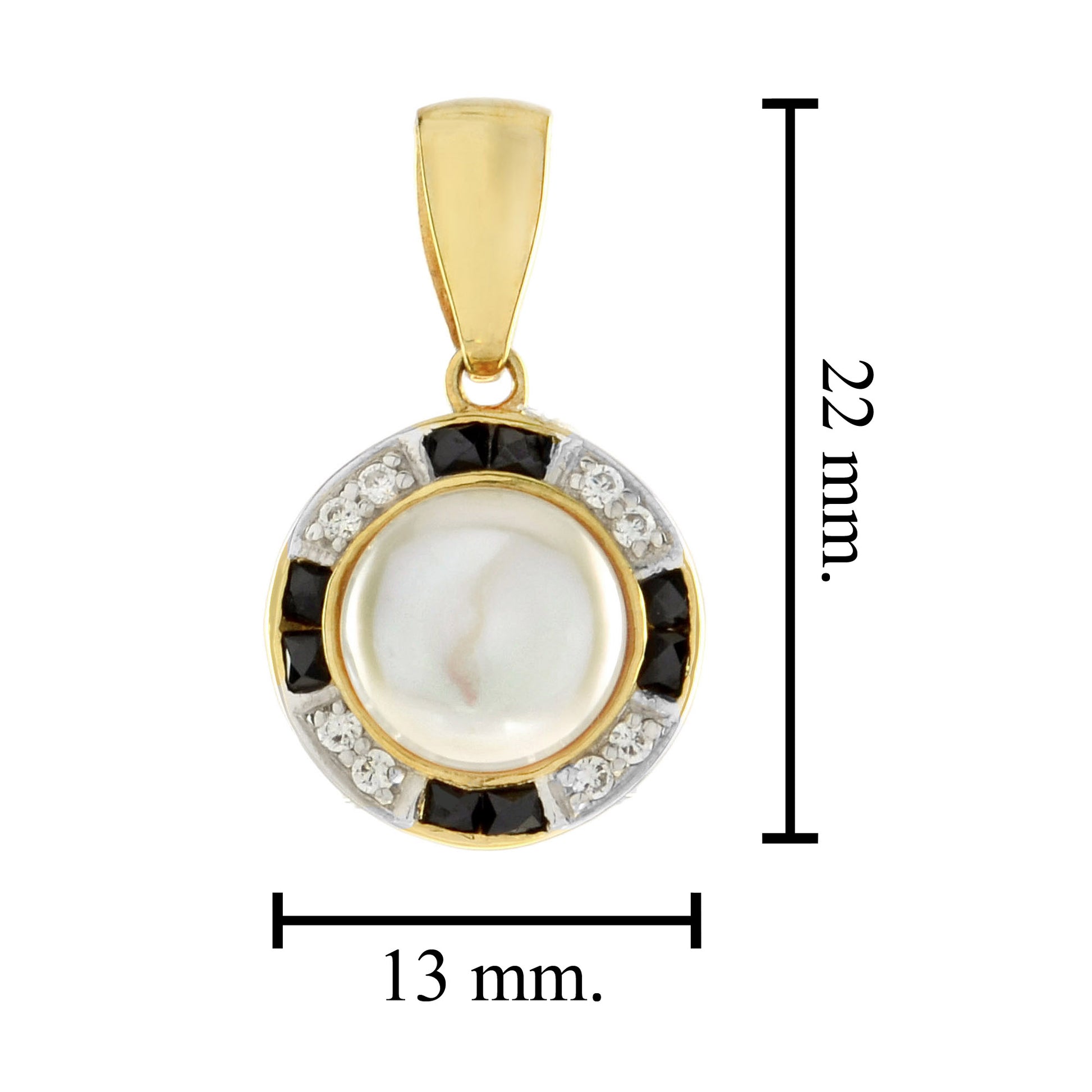 White Freshwater Pearl with Diamond & Black Onyx Halo Set 14K Gold Pendant