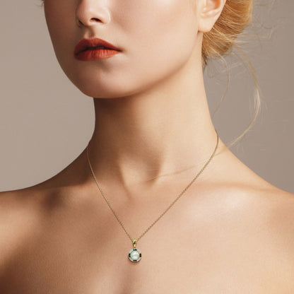 White Freshwater Pearl with Diamond & Black Onyx Halo Set 14K Gold Pendant