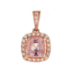 Cushion Peach Pink Morganite & Diamond Lover Ring Pendant Earrings Rose Gold Set