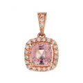 Cushion Peach Pink Morganite & Diamond Halo Set 14K Rose Gold Pendant