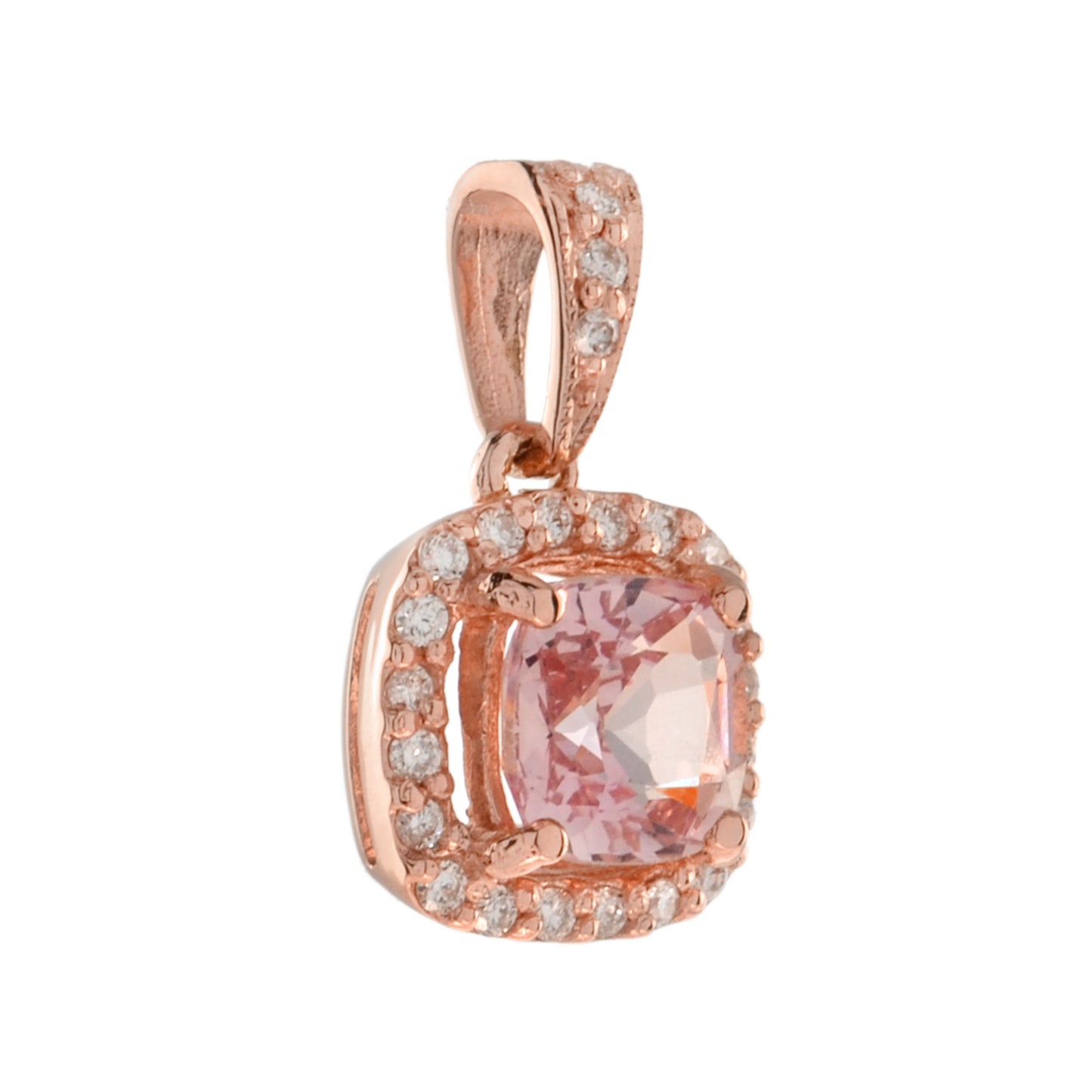 cushion peach pink morganite & diamond halo set 14k rose gold pendant