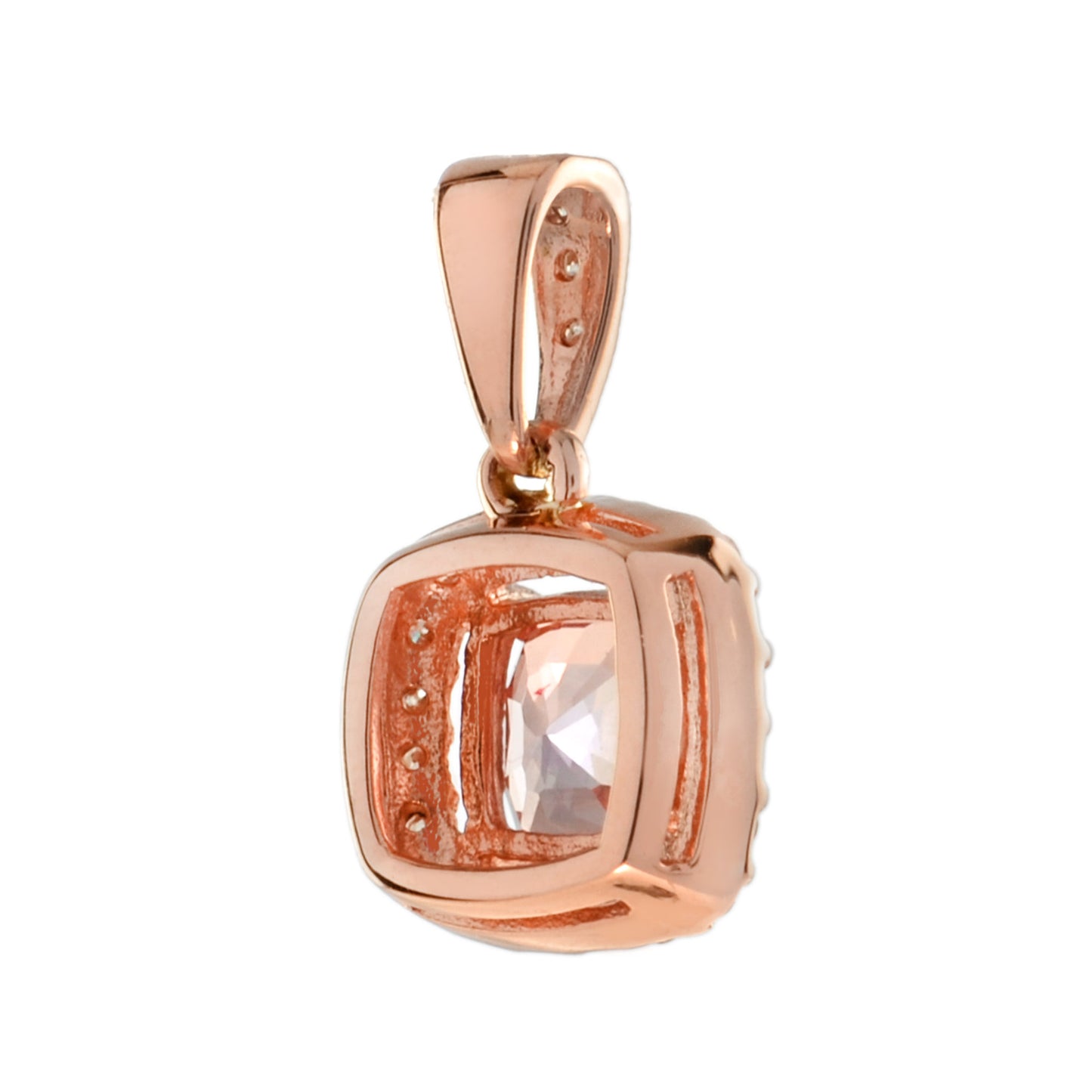 cushion peach pink morganite & diamond halo set 14k rose gold pendant