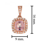 Cushion Peach Pink Morganite & Diamond Halo Set 14K Rose Gold Pendant