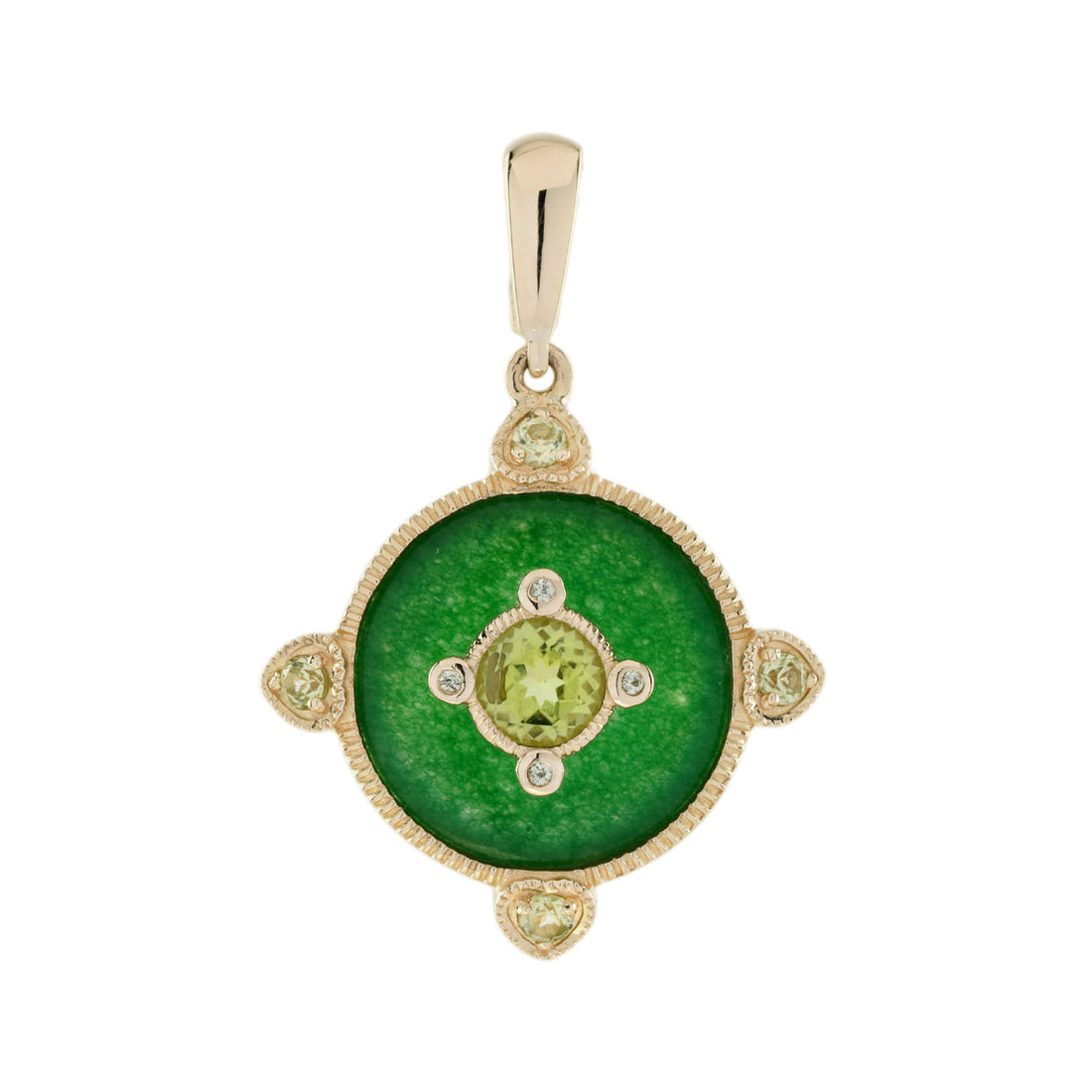 Green Peridot & Jade Vintage Style 14K Yellow Gold Pendant