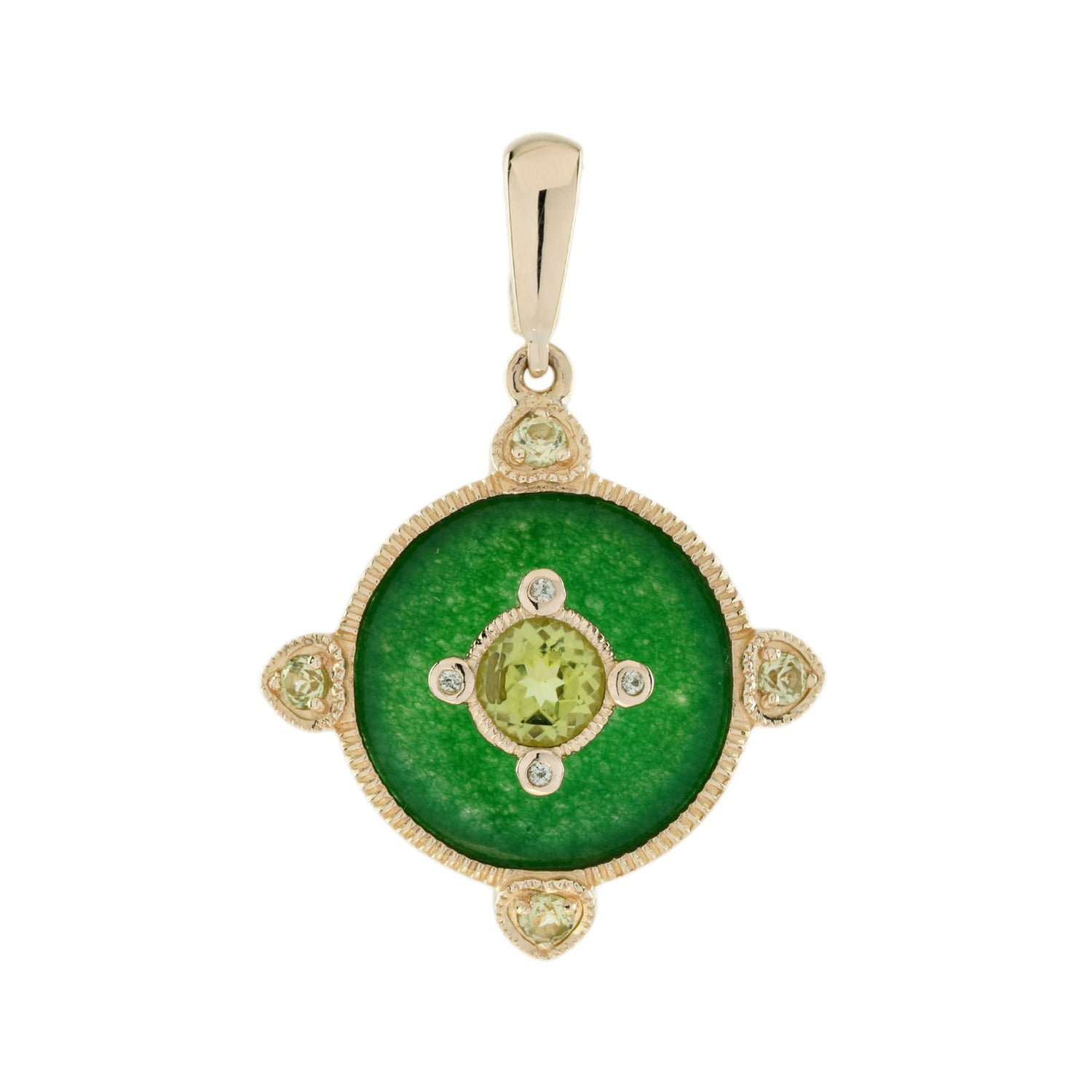 Green Peridot &amp; Jade Vintage Style 14K Yellow Gold Pendant