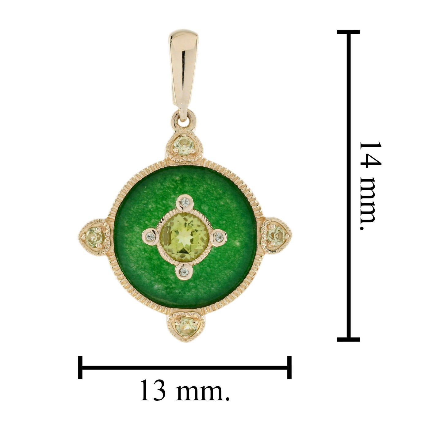 green peridot & jade vintage style 14k yellow gold pendant