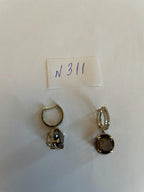 Brown Smoky Quartz Oval Shape Diamond Halo 14K Yellow Gold Dangle Drop Earrings