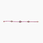 Pink Sapphire & Green Garnet & White Pearl 18K Gold Tennis Line Bracelet