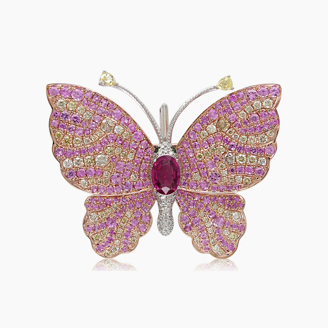 Pink Sapphire Pave & Diamonds Butterfly Rose Gold Statement Animal Pin Brooch