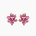 Pink Sapphire & Fancy & White Diamond Lilly Flower Floral 18K Rose Gold Earrings