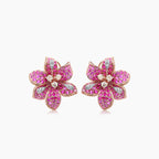 Pink Sapphire & Fancy & White Diamond Lilly Flower Floral 18K Rose Gold Earrings