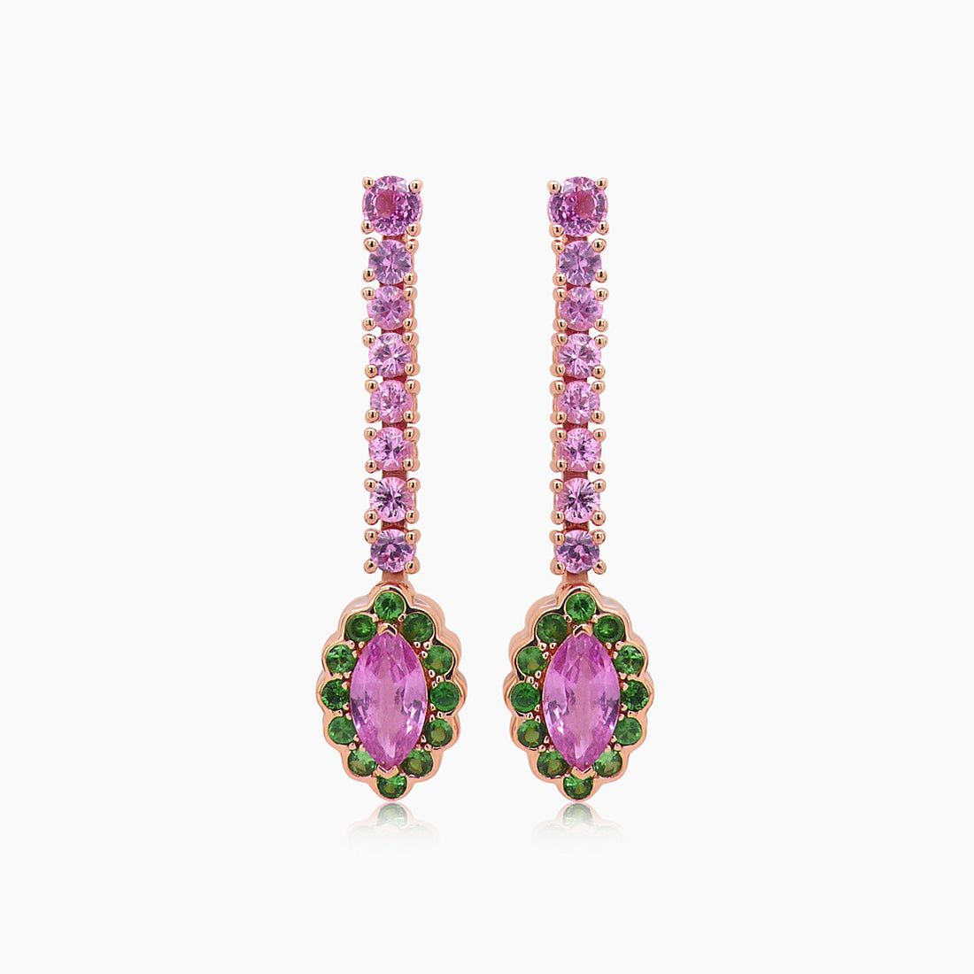 Pink Sapphire & Green Garnet & White Pearl & Multi-Stone 18K Rose Gold Earrings