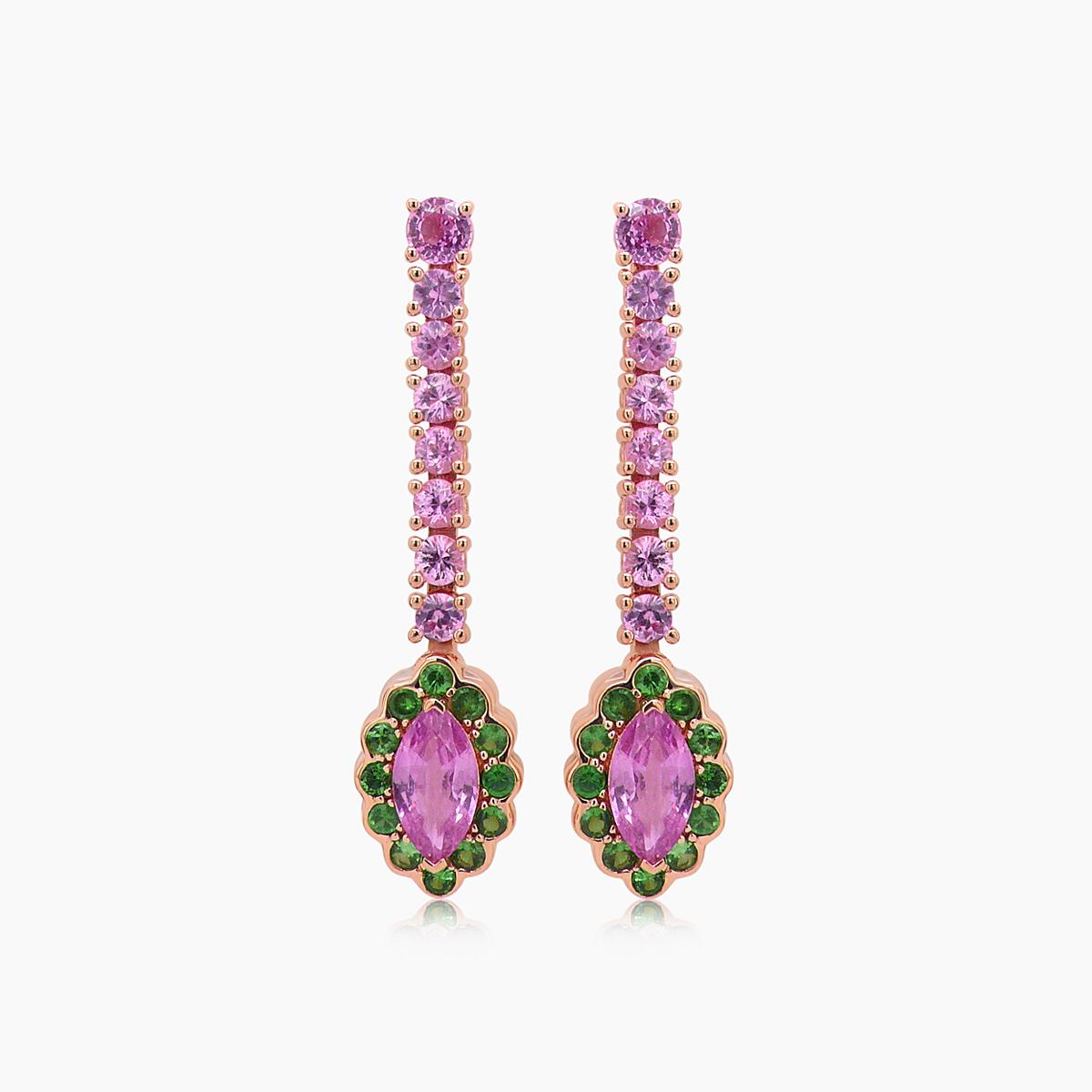 pink sapphire & green garnet & white pearl & multi-stone 18k rose gold earrings