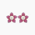 South Sea White Pearl & Pink Sapphire Pave Set 18K Rose Gold Earrings