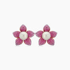 South Sea White Pearl & Pink Sapphire Pave Set 18K Rose Gold Earrings