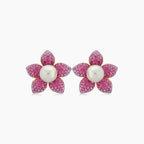 South Sea White Pearl & Pink Sapphire Pave Set 18K Rose Gold Earrings