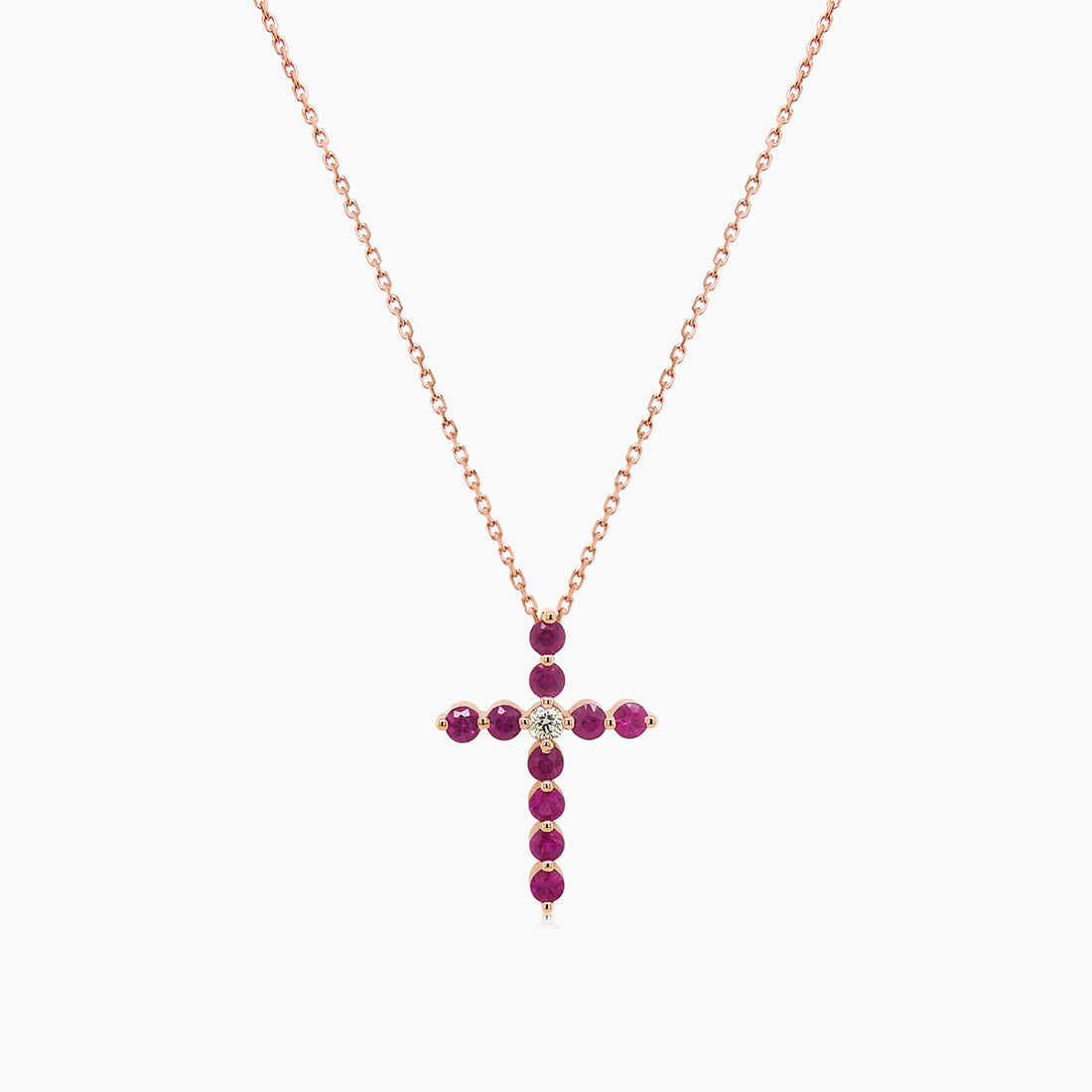 Pink Sapphire & Fancy Diamond 18K Rose Gold Cross Pendant Necklace