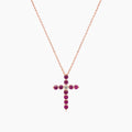 Pink Sapphire & Fancy Diamond 18K Rose Gold Cross Pendant Necklace