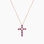 Pink Sapphire & Fancy Diamond 18K Rose Gold Cross Pendant Necklace
