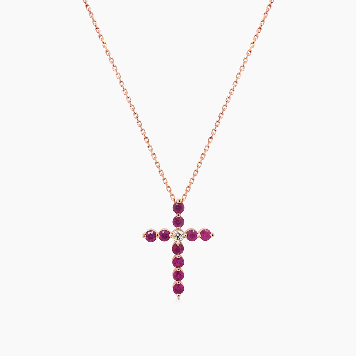 Pink Sapphire & Fancy Diamond 18K Rose Gold Cross Pendant Necklace