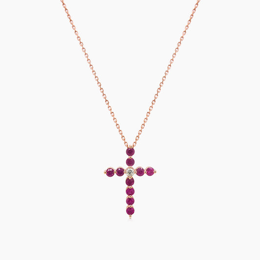 Pink Sapphire & Fancy Diamond 18K Rose Gold Cross Pendant Necklace