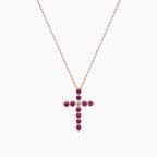 Pink Sapphire & Fancy Diamond 18K Rose Gold Cross Pendant Necklace