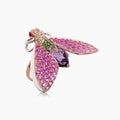 Multicolor Pink Gemstone & Diamond Pave Fly Bug 18K Rose Gold Animal Ring