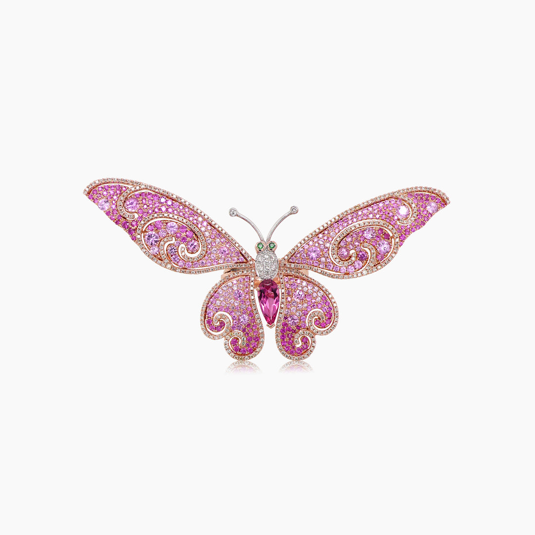 Pink Sapphire & Diamonds & Tourmaline Butterfly Sweet 18K Rose Gold Animal Ring