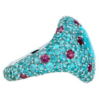 Pear Cut Drop Shape Teal Blue Paraiba Tourmaline Pave 18k White Gold Unique Ring