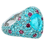Pear Cut Drop Shape Teal Blue Paraiba Tourmaline Pave 18k White Gold Unique Ring