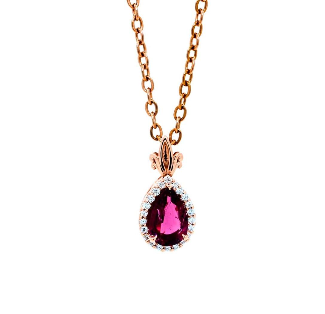 Pear Drop Shape Brilliant Cut Rubellite Pink Tourmaline Halo Set Diamond 14 Kara