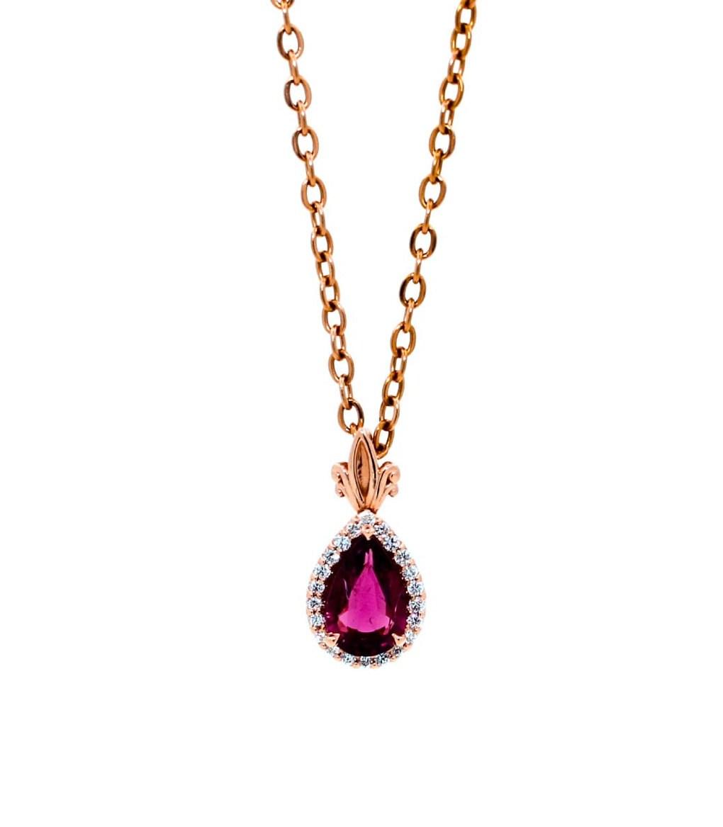 Pear Drop Shape Brilliant Cut Rubellite Pink Tourmaline Halo Set Diamond 14 Kara