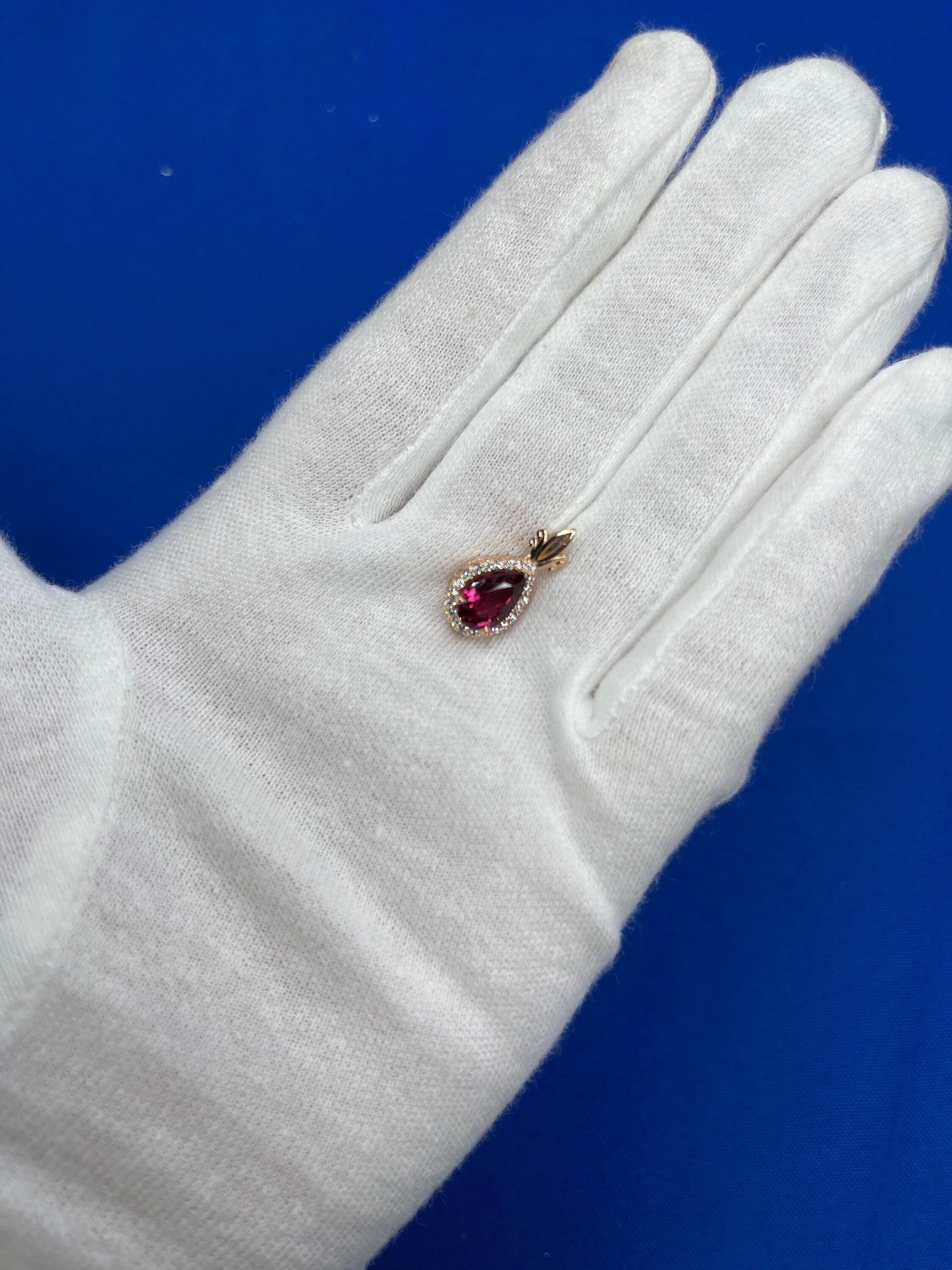Pear Drop Shape Brilliant Cut Rubellite Pink Tourmaline Halo Set Diamond 14 Kara