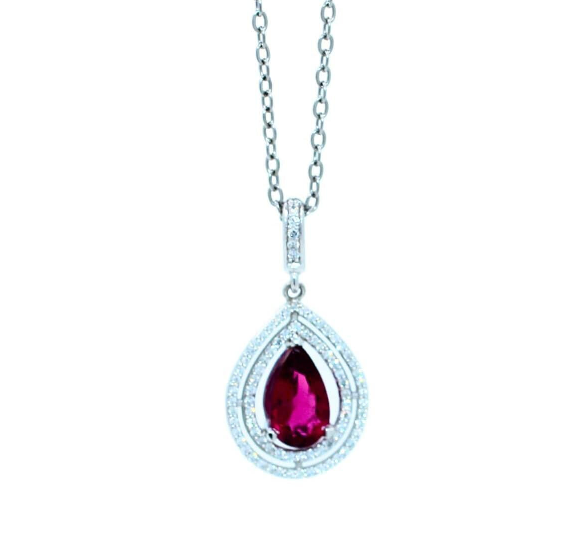 Pear Drop Shape Brilliant Cut Rubellite Pink Tourmaline Halo Set Diamond 14 Kara