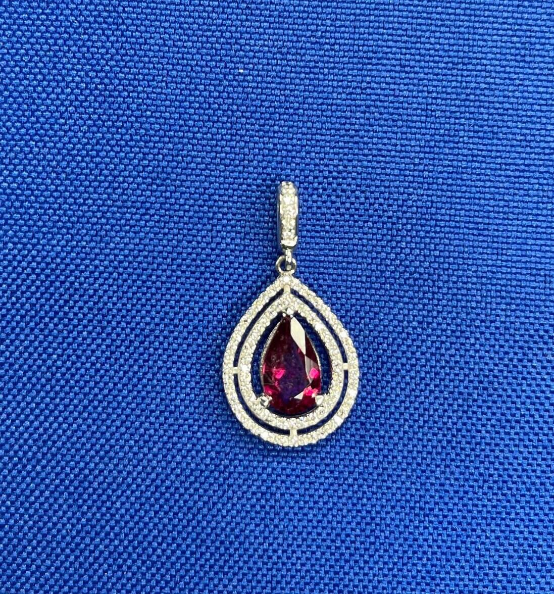 Pear Drop Shape Brilliant Cut Rubellite Pink Tourmaline Halo Set Diamond 14 Kara