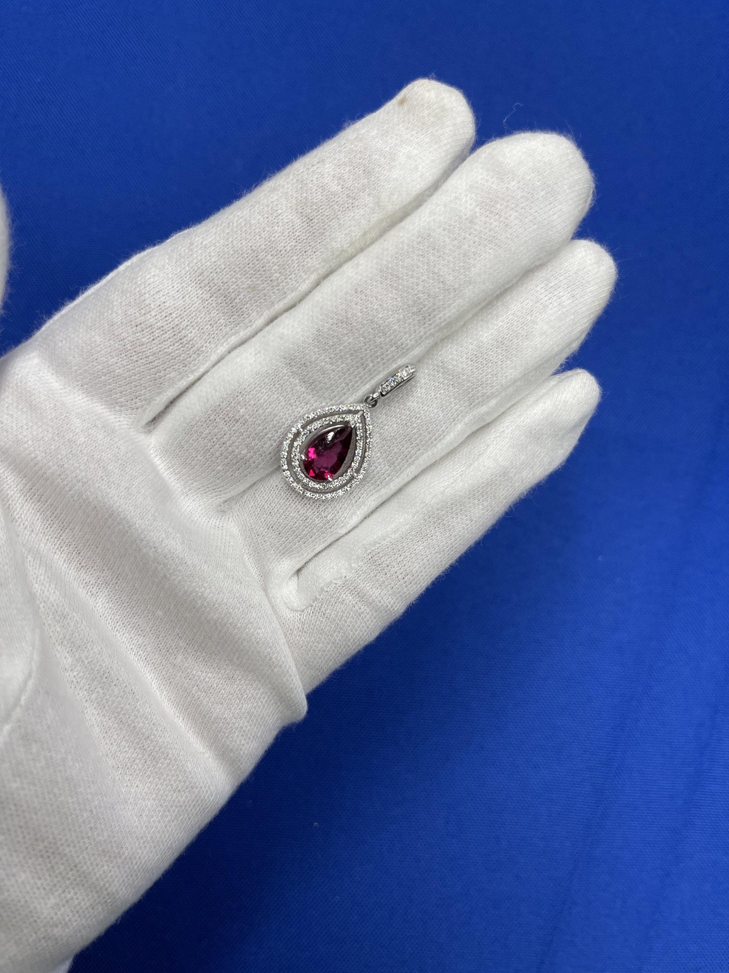 pear drop shape brilliant cut rubellite pink tourmaline halo set diamond 14 kara