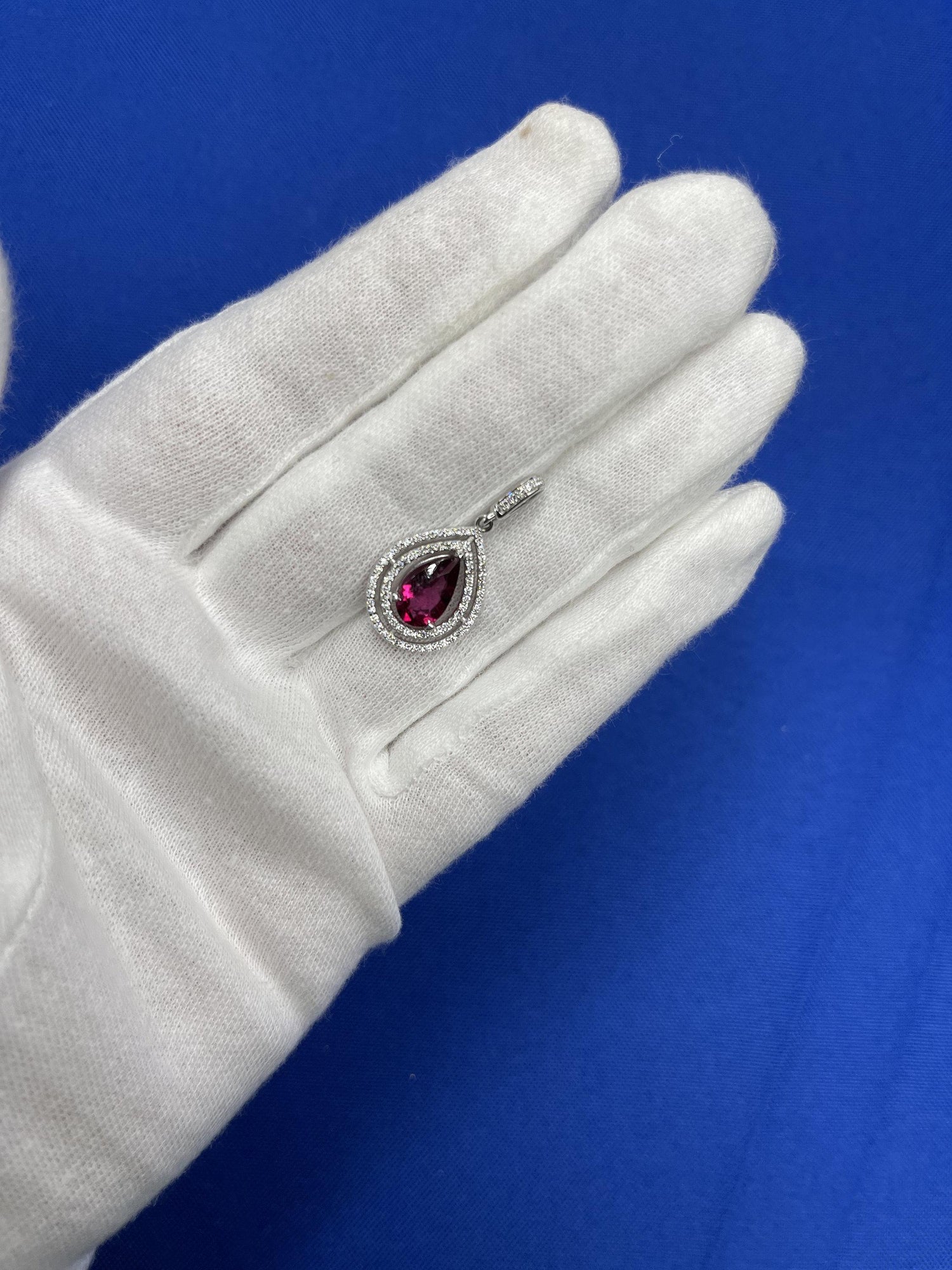 Pear Drop Shape Brilliant Cut Rubellite Pink Tourmaline Halo Set Diamond 14 Kara