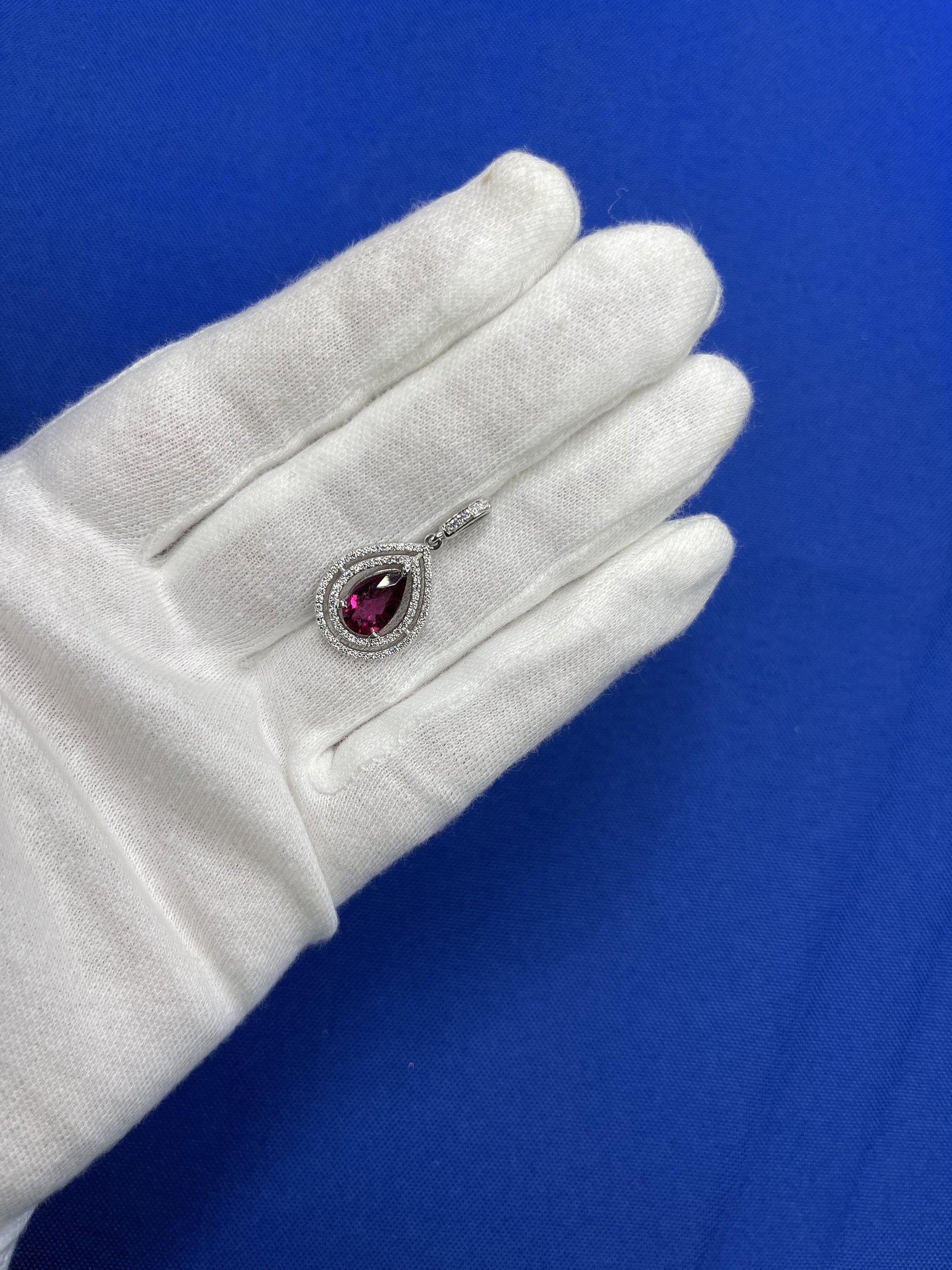 Pear Drop Shape Brilliant Cut Rubellite Pink Tourmaline Halo Set Diamond 14 Kara