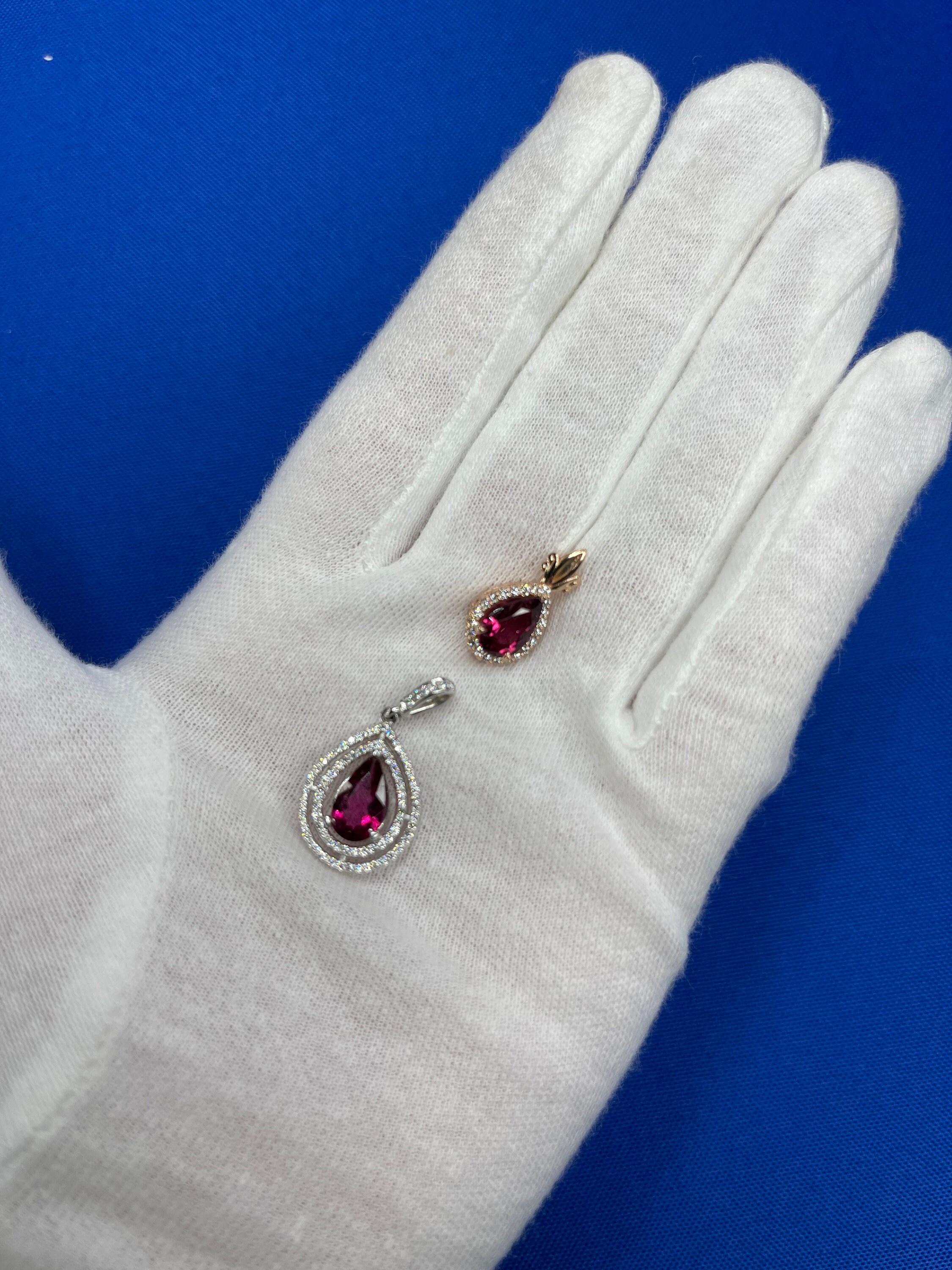 Pear Drop Shape Brilliant Cut Rubellite Pink Tourmaline Halo Set Diamond 14 Kara