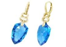 Shield Kite Shape Swiss Blue Topaz Diamond Accent 14K Yellow Gold Drop Earrings