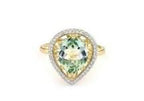 Pear Teardrop Shape Green Amethyst Prasiolite Diamonds Halo Gold Cocktail Ring
