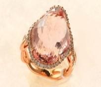 Fancy Shield Kite Shape Peach Pink Morganite Diamonds Halo 18K Rose Gold Ring