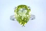 pear teardrop shape yellow lemon quartz diamond channel 14k white gold ring