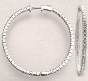 Classic Round Diamond Brilliant Cut 14K White Gold Medium Hoop Large Earrings