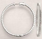 Classic Round Diamond Brilliant Cut 14K White Gold Medium Hoop Large Earrings