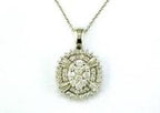 Diamond Oval Cluster Halo Pave Set Baguette Shape White Gold Pendant Necklace