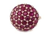 Pink Red Ruby Cabochon Cluster Diamond Pave Rose Gold Statement Cocktail Ring