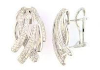 White Diamonds Pave Wings Waves Curves 14K White Gold Statement Earrings