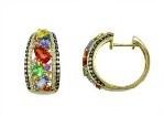 Multicolor Rainbow Sapphires Diamonds 14K Yellow Gold Statement Cluster Earrings