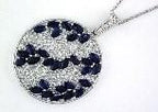 Blue Sapphire Marquise Shape Diamond Pave White Gold Pendant Medallion Necklace